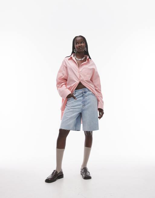Topshop - Lyserød super-oversized skjorte i poplin