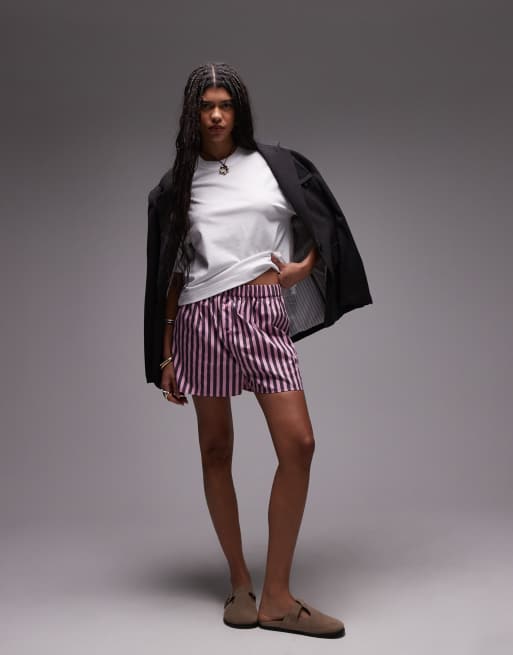 Topshop - Lyserøde boksershorts med sorte striber - Del af sæt
