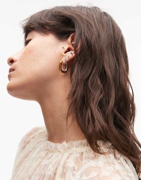 Topshop – Mabel – Guld- och silverfärgade, små creoler i vattentåligt, rostfritt stål - view 1