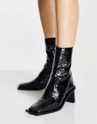 Topshop Mable mid ankle boot in black patent leather