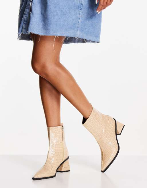 Topshop – Maci – Botki do kostki w kolorze naturalnym z noskami w szpic i średnim obcasem