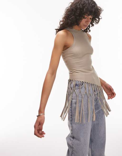 T-PARTY FRINGE AND STONE TANK TOP