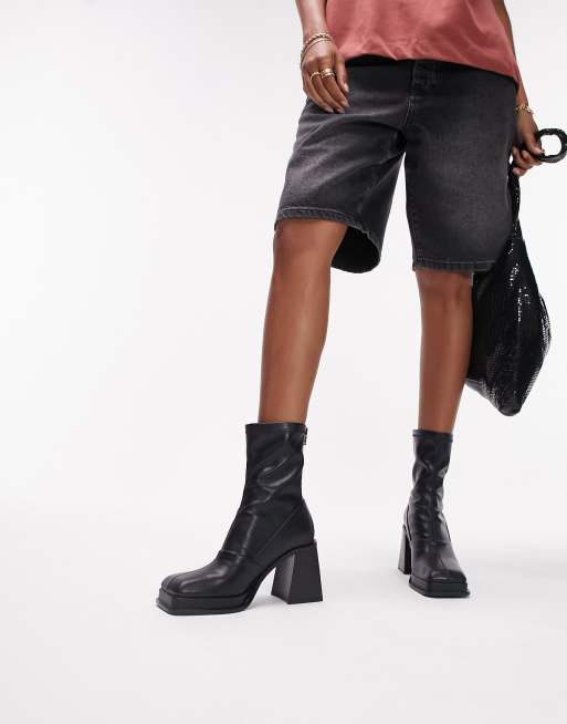 Topshop Maddie block heel sock boots in black, 4 of 4