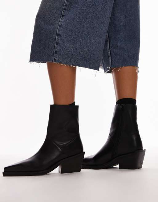 Topshop - Maddy - Bottes style santiags en cuir - Noir, 3 de 4