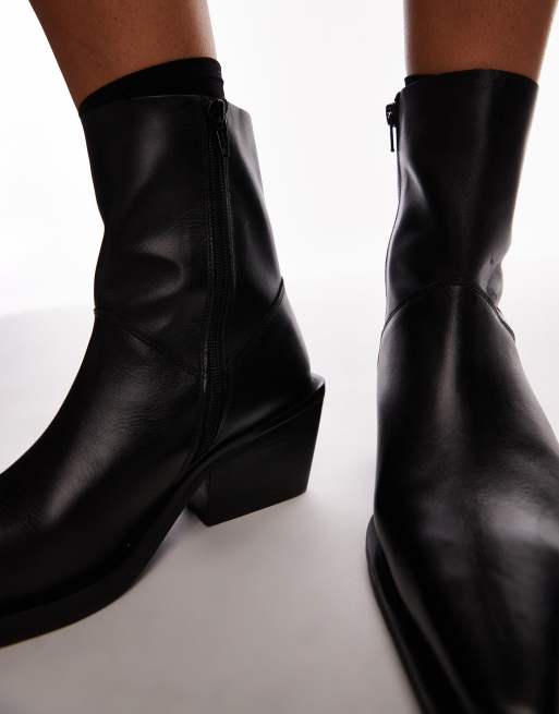 Topshop Maddy Bottes style santiags en cuir Noir ASOS - Main Image