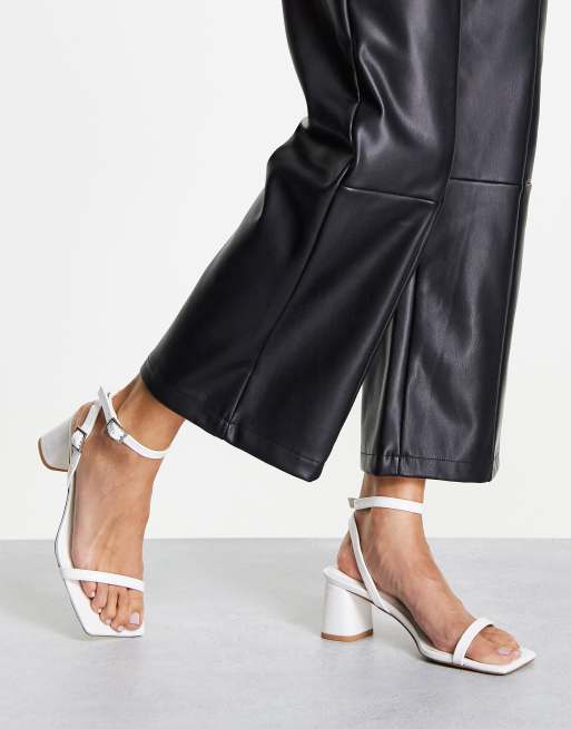 Topshop Madison mid block heel sandal in off white croc , 3 of 4
