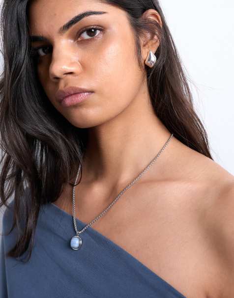 Topshop – Madison – Silverfärgat halsband med hänge i rostfritt stål - view 1