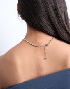 Model wearing Madison stainless steel pendant necklace in silver