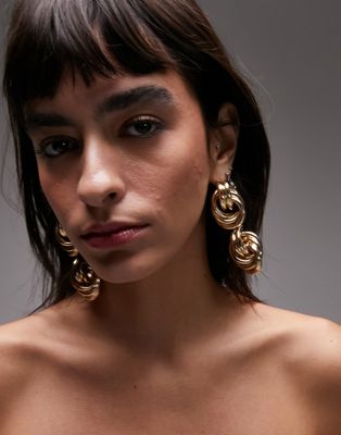 Topshop Madrid knotted drop earrings in gold tone