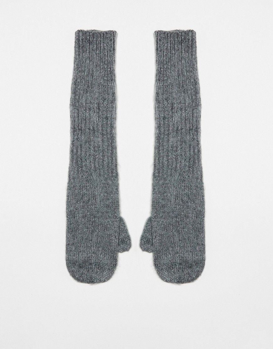 Topshop Mae long mittens in charcoal-Grey