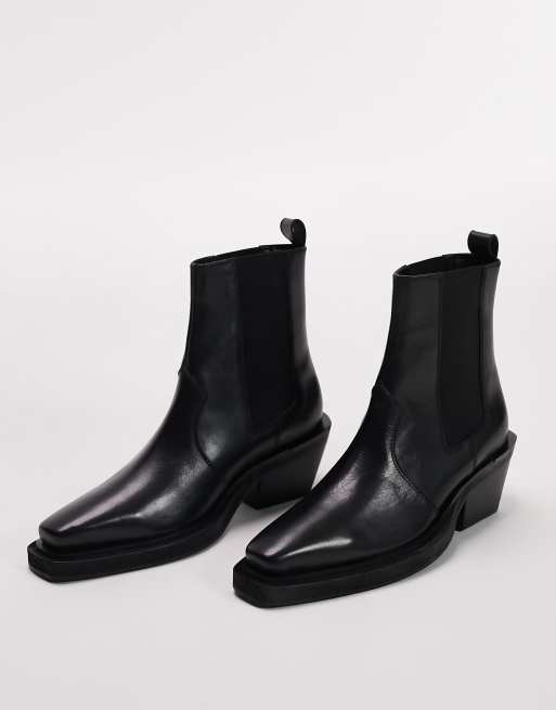 black leather western ankle boots