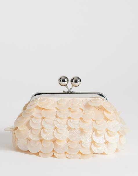 Topshop Maeve small embellished clutch in off white - view 1
