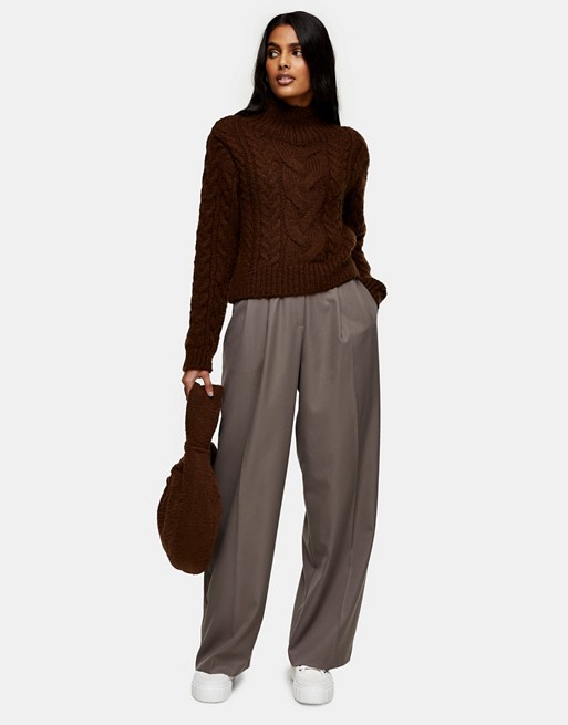 Topshop Maggie pleated trouser in mocha