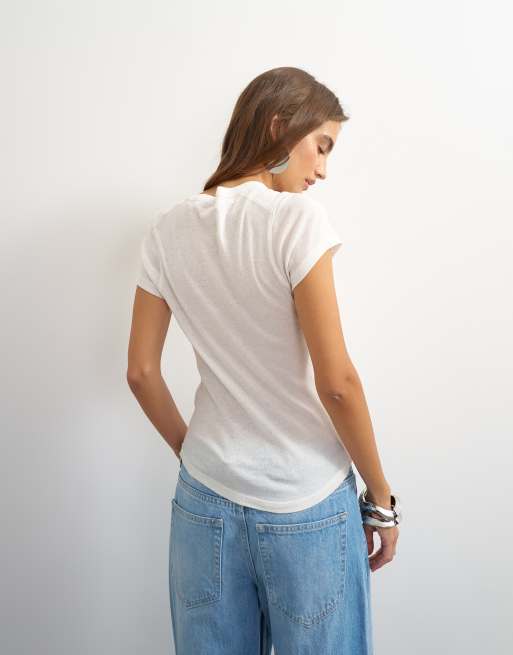 Topshop maglia serafino a maniche corte bianca, 4 di 4