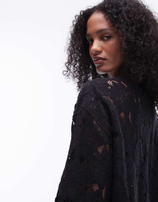 Topshop - Maglietta oversize in pizzo nera in coordinato, 3 di 4