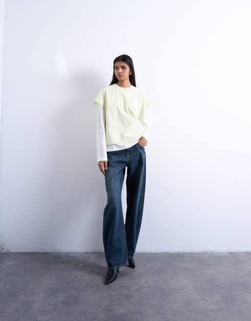 Topshop - Maglietta skater a doppio strato verde ed écru, 2 di 4