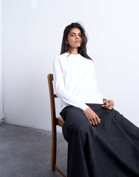 Topshop - Maglietta squadrata a maniche lunghe bianca - view 1