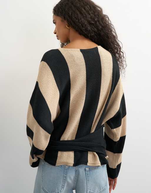 Topshop maglione a maniche lunghe con nodo davanti a righe monocromatiche, 3 di 4