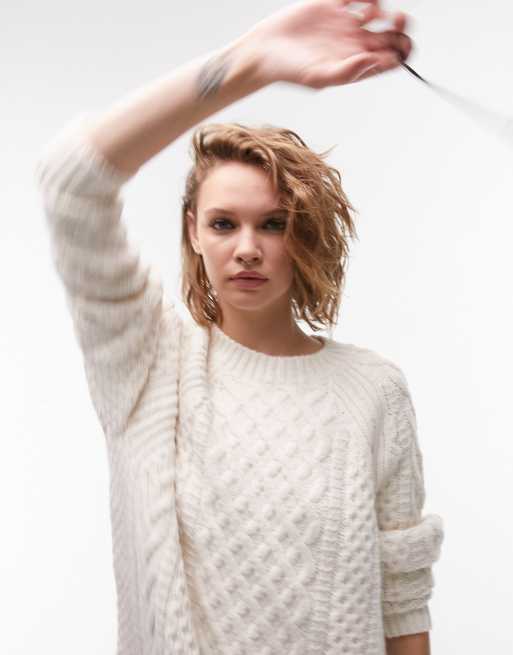 Topshop - Maglione a trecce oversize color crema