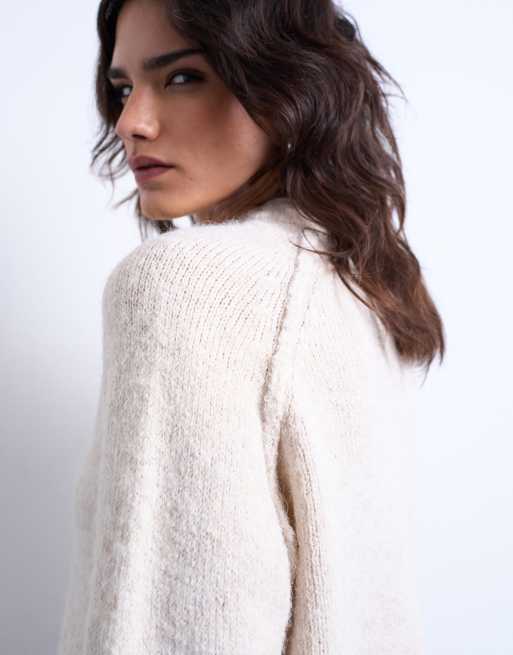 Topshop - Maglione color avena con cuciture a vista e maniche raglan, 3 di 4