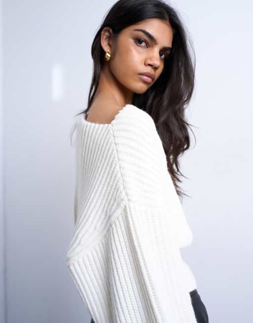 Topshop - Maglione color avorio con scollo a barchetta, 3 di 4