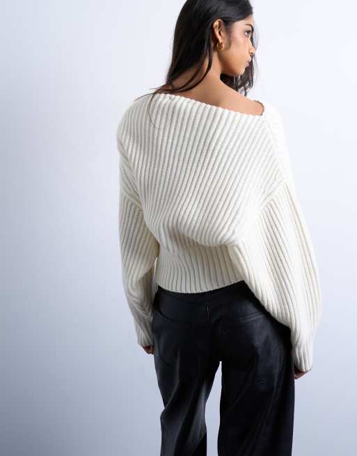 Topshop - Maglione color avorio con scollo a barchetta, 4 di 4