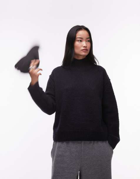 Topshop - Maglione comodo blu navy con collo a imbuto e cuciture - view 1
