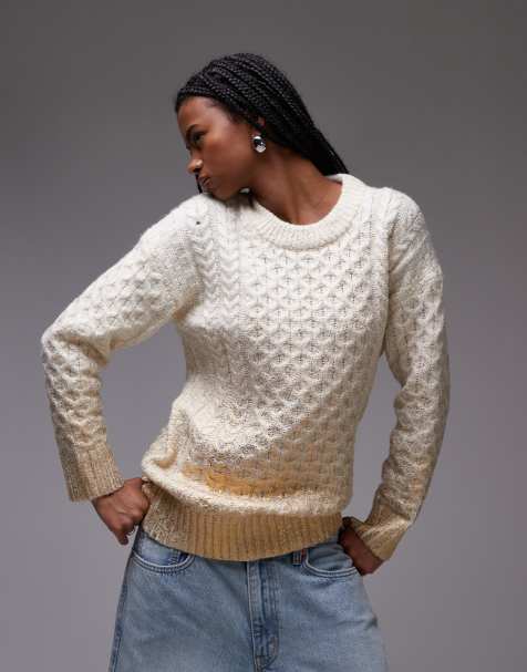 Topshop - Maglione comodo color oro lavorato a trecce con dettagli metallizzati - view 1