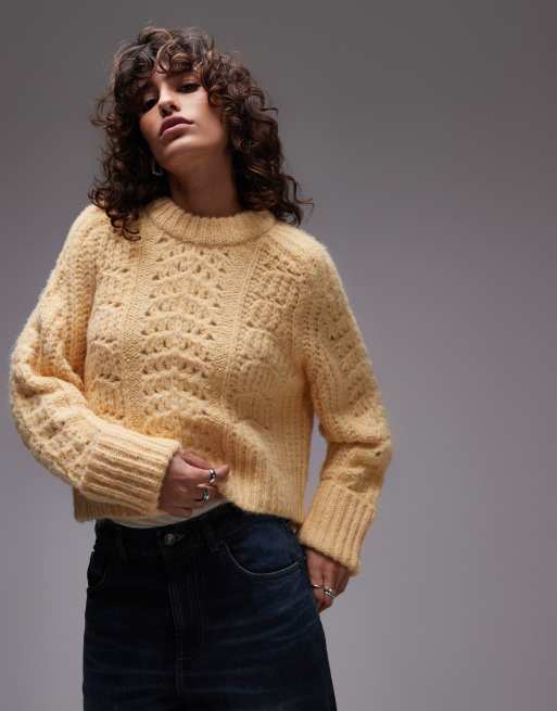 Topshop - Maglione comodo girocollo color latticello con impunture