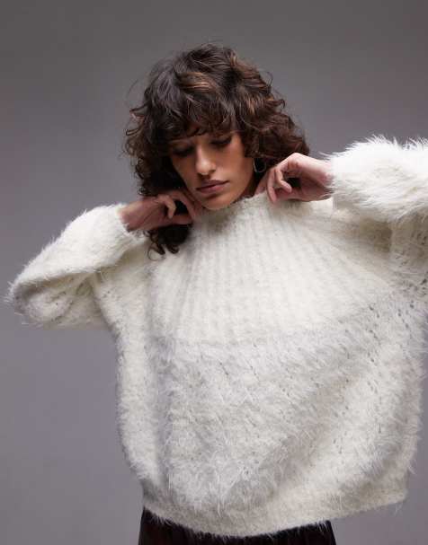 Topshop - Maglione comodo super soffice color avorio con dettagli a coste - view 1