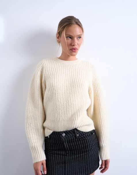 Topshop - Maglione con maniche bombate color avorio - view 1