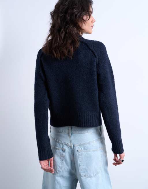 Topshop - Maglione con maniche raglan e cuciture a vista blu navy, 3 di 4