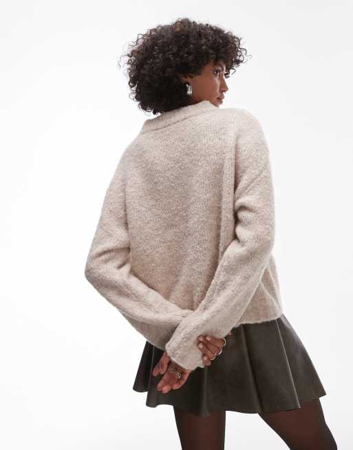 Topshop - Maglione girocollo color pietra bouclé, 4 di 4