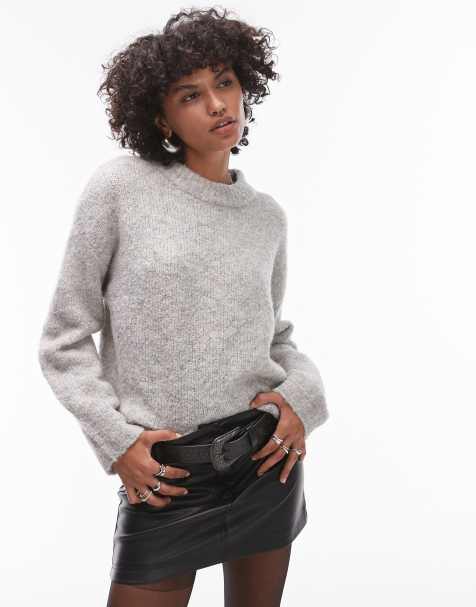 Topshop - Maglione girocollo grigio chiaro bouclé - view 1