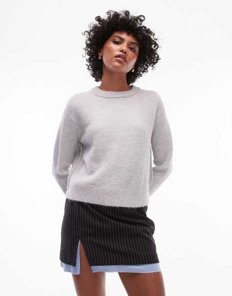 Topshop - Maglione girocollo grigio chiaro con maniche raglan e cuciture a vista - view 1