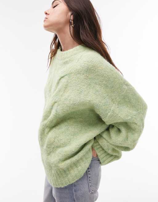 Topshop - Maglione in soffice maglia a trecce sul davanti color menta a doppia tonalità