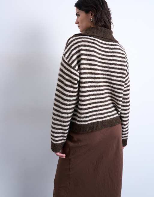 Topshop - Maglione lavorato a righe monocromatiche con colletto, 4 di 4