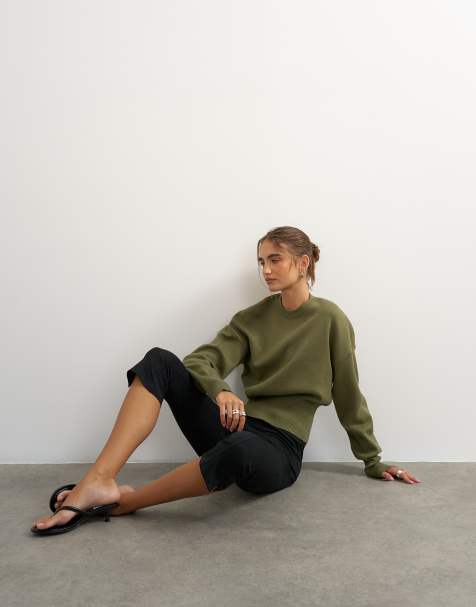 Topshop maglione lavorato con vita stretta e maniche a pipistrello in khaki - view 1