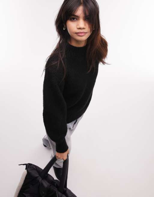 Topshop - Maglione lavorato girocollo nero