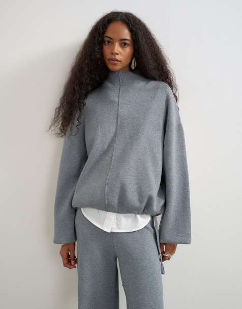 Topshop - Maglione lavorato grigio con collo a imbuto e fondo raccolto in coordinato - view 1