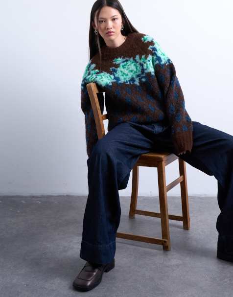 Topshop - Maglione lavorato multicolore con motivo a fiori e a rombi - view 1