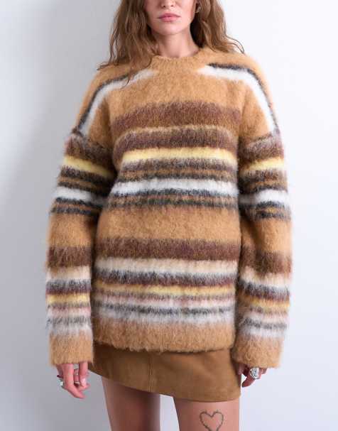 Topshop - Maglione lavorato oversize a righe di colore neutro - view 1