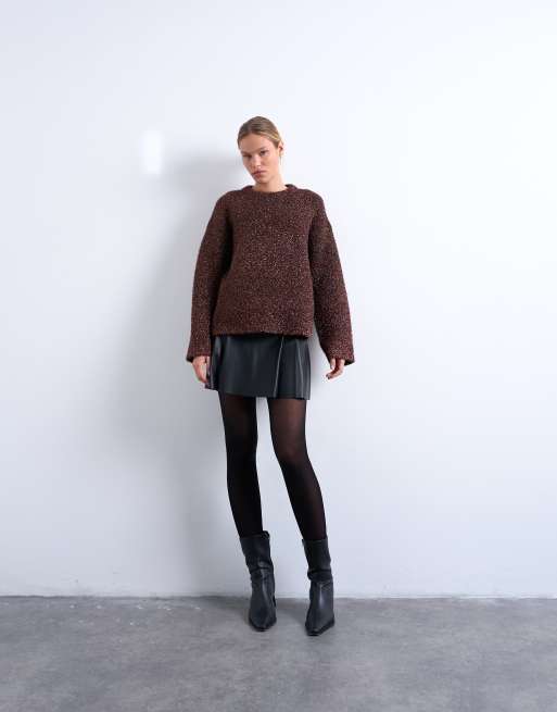 Topshop - Maglione lavorato oversize marrone lamé con maniche ampie, 2 di 4