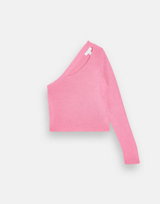 Topshop - Maglione monospalla rosa con apertura sullo scollo, 4 di 4
