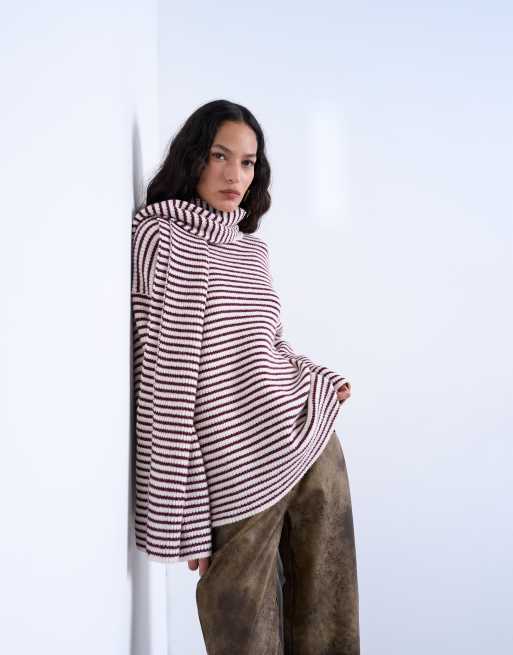 Topshop - Maglione oversize con sciarpa color prugna