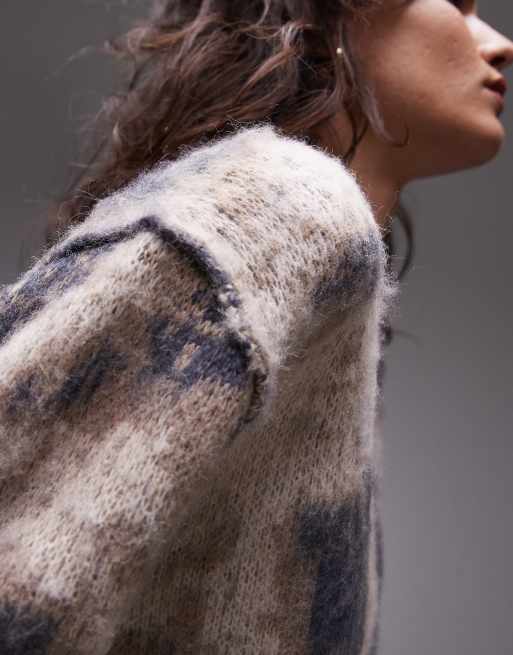 Topshop - Maglione oversize soffice blu, blu navy e rosa con stampa, 3 di 4