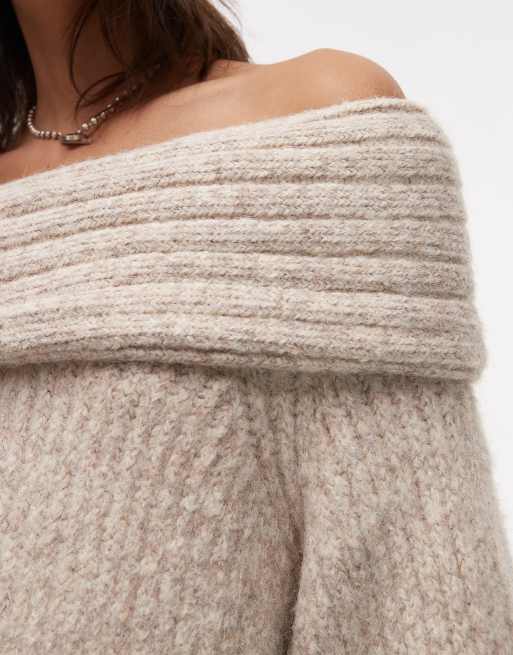 Topshop - Maglione oversize spesso color avena con spalle scoperte, 3 di 4