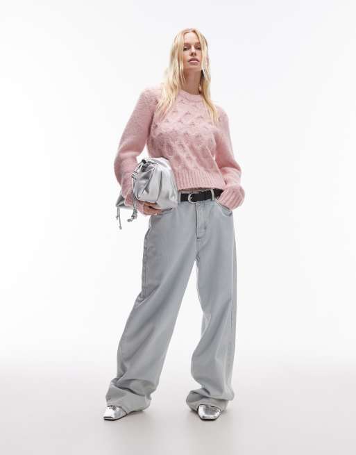 Topshop - Maglione rosa chiaro lavorato a trecce, 3 di 4