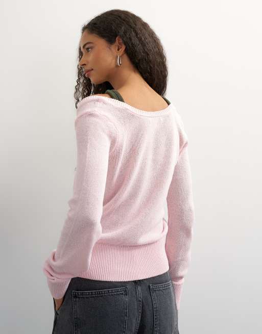 Topshop maglione smanicato henley a doppio strato in kaki e rosa, 2 di 4