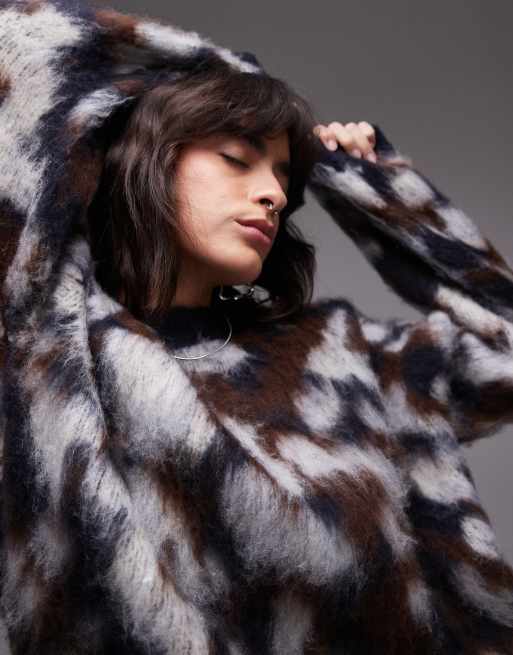 Topshop Maglione squadrato comodo in maglia multicolore con stampa animalier sfumata ASOS